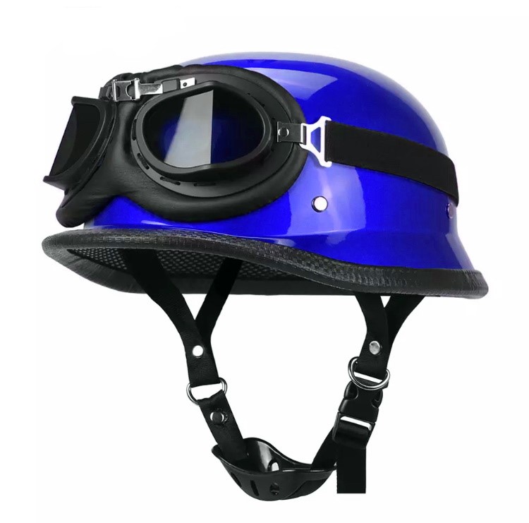 Moto helma německá modrá s brýlemi