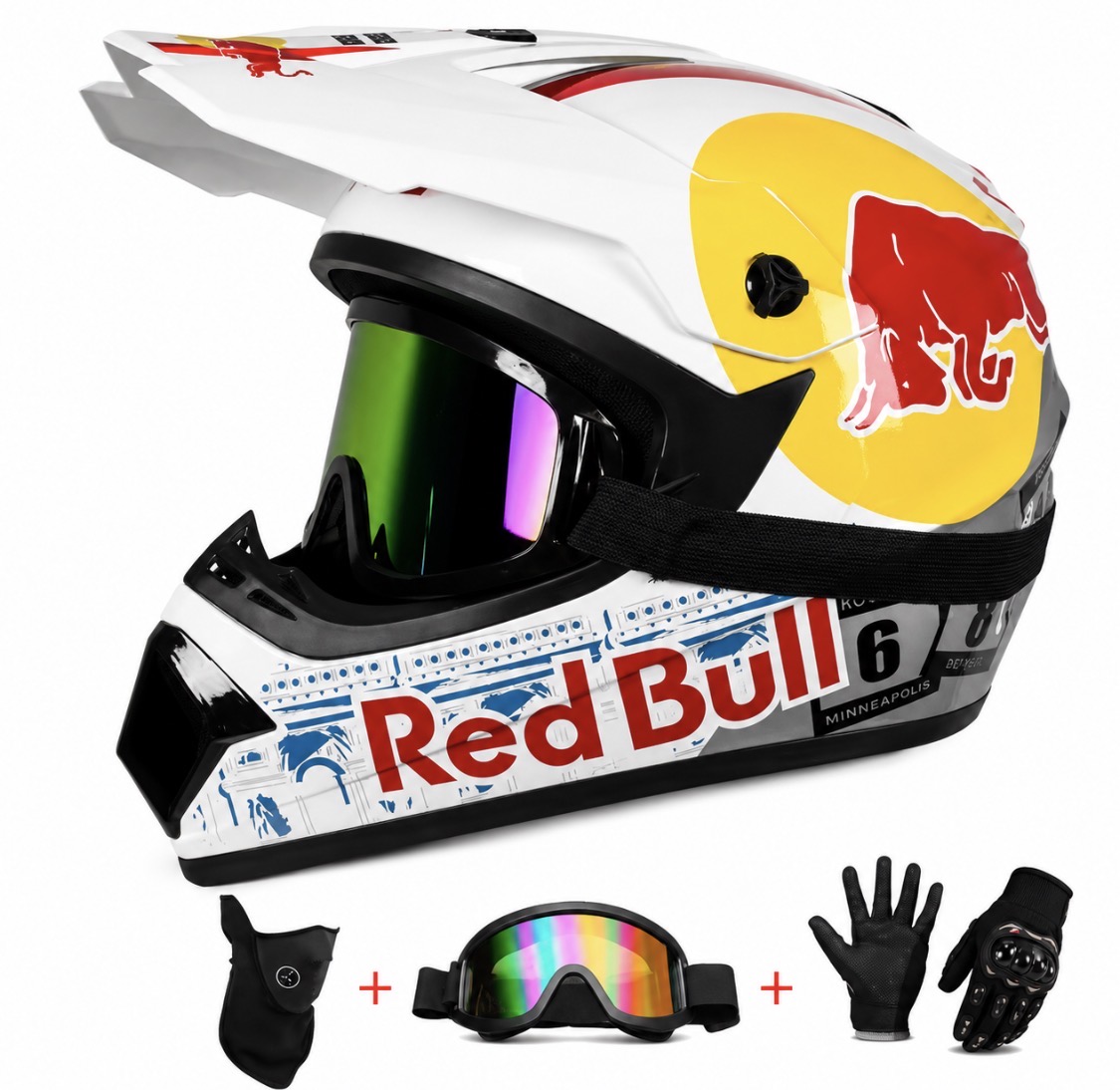 Krosová přilba RedBull bílý SET