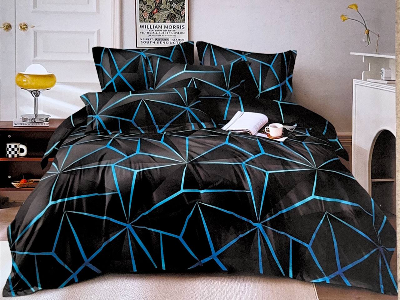 Bavlněné 7-dílné povlečení na manželskou postel modré